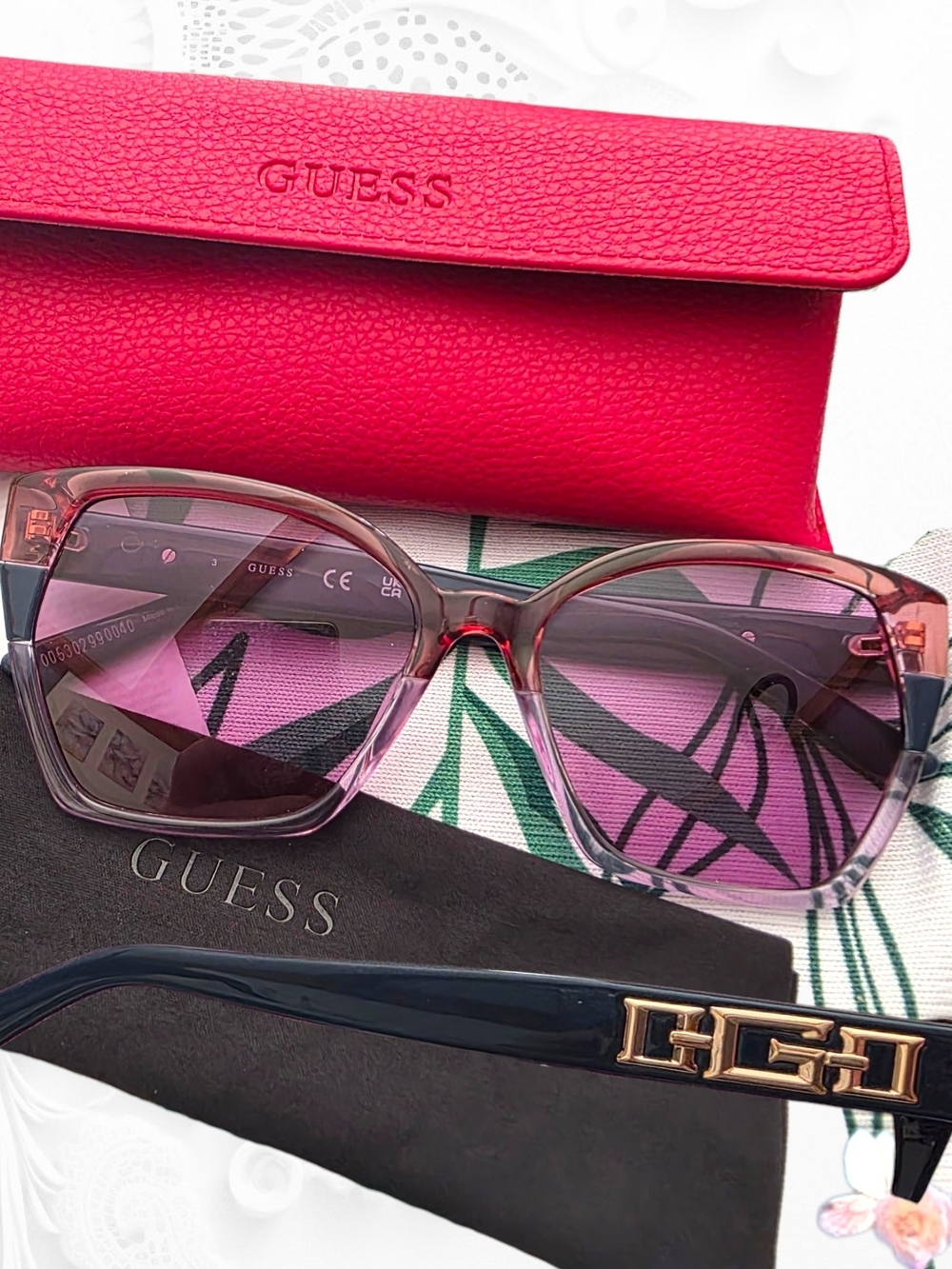 New Guess GU7912 Pink Navy Blue Gold Logo Sunglasses 55mm